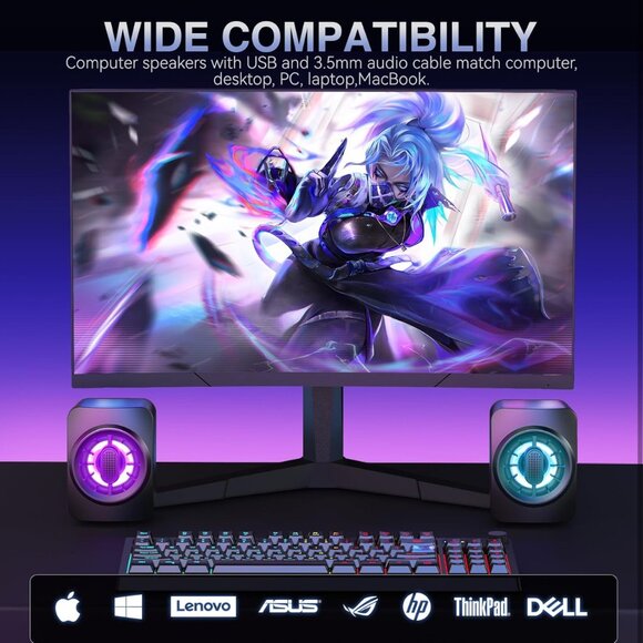 Computer Speakers, RGB PC Speakers, USB Powered 3.5mm Aux Speaker for Desktop, P - Picture 7 of 7